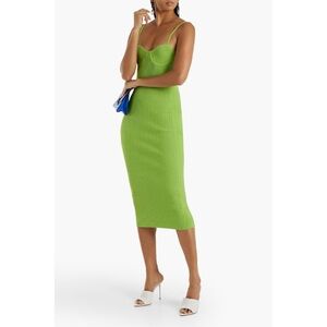 HELMUT LANG Lime Green Pointelle Ribbed-knit Midi Tank Dress Women's Medium $395